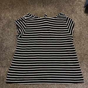 LOFT Black and White Striped Short Sleeve Top